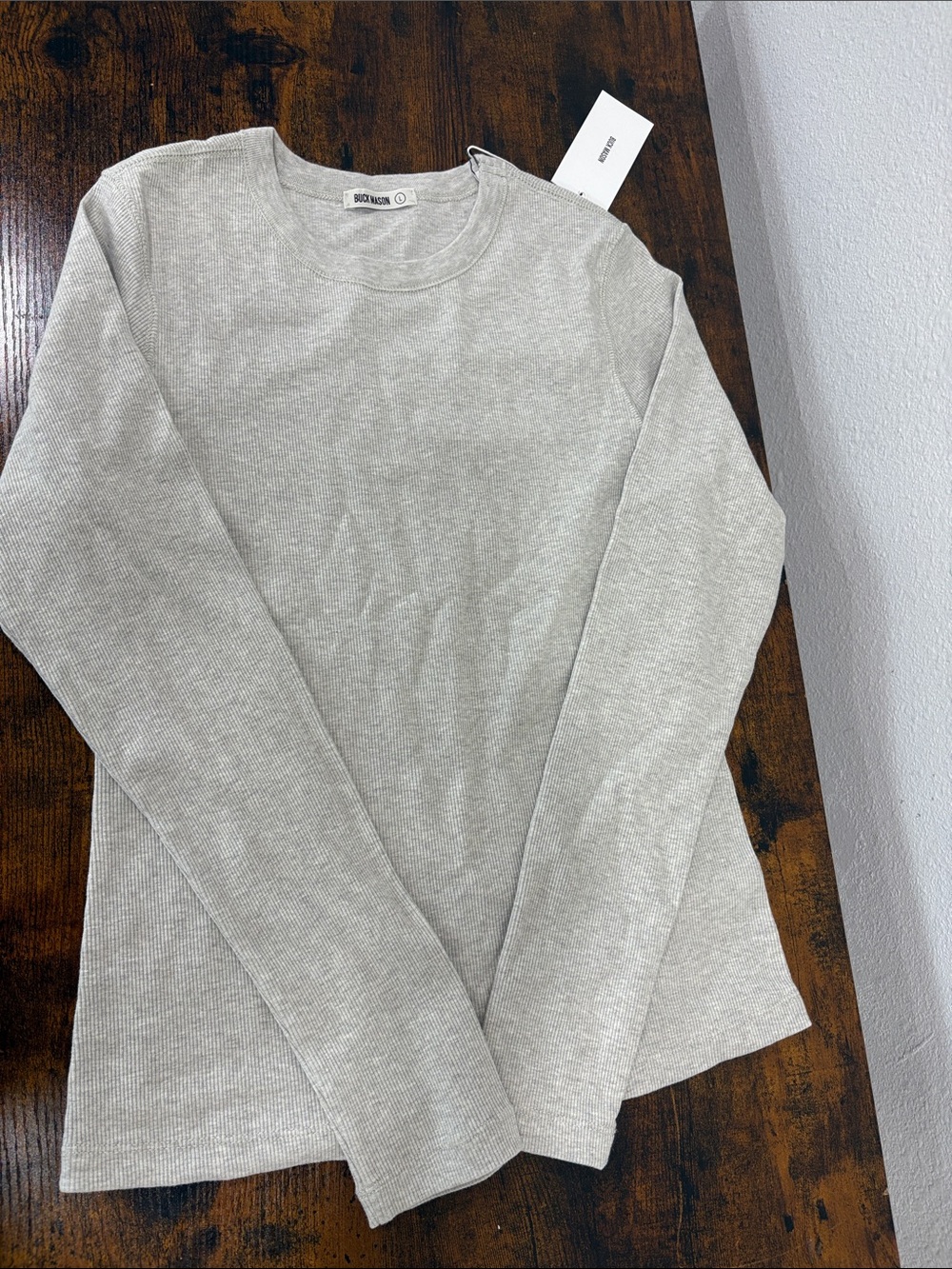 Buck Mason Women’s Light Heather Oat Surplus Rib Long Sleeve Crew Large $88